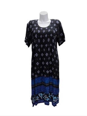 Vintage Betsey Lauren Size 16W Casual Black Blue Floral Maxi Dress